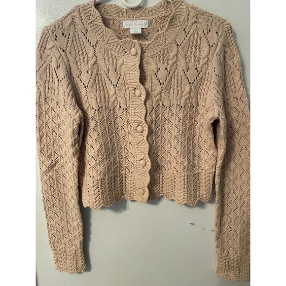 House of Harlow 1960 Sweaters - House of Harlow 1960 Women's M Beige Cable Knit Cropped Cardigan Perfect Sweater